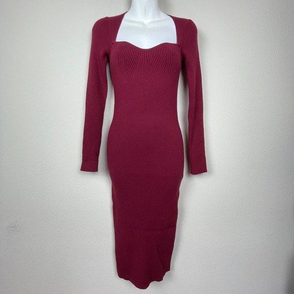 Express Sweater Dress Women's Sz S Maroon Ribbed Midi Long Sleeve Bodycon - Picture 1 of 5